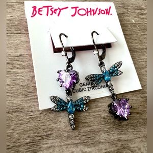 *RARE* BETSY JOHNSON Dragon Fly w/Genuine Cubic Zirconia Earrings